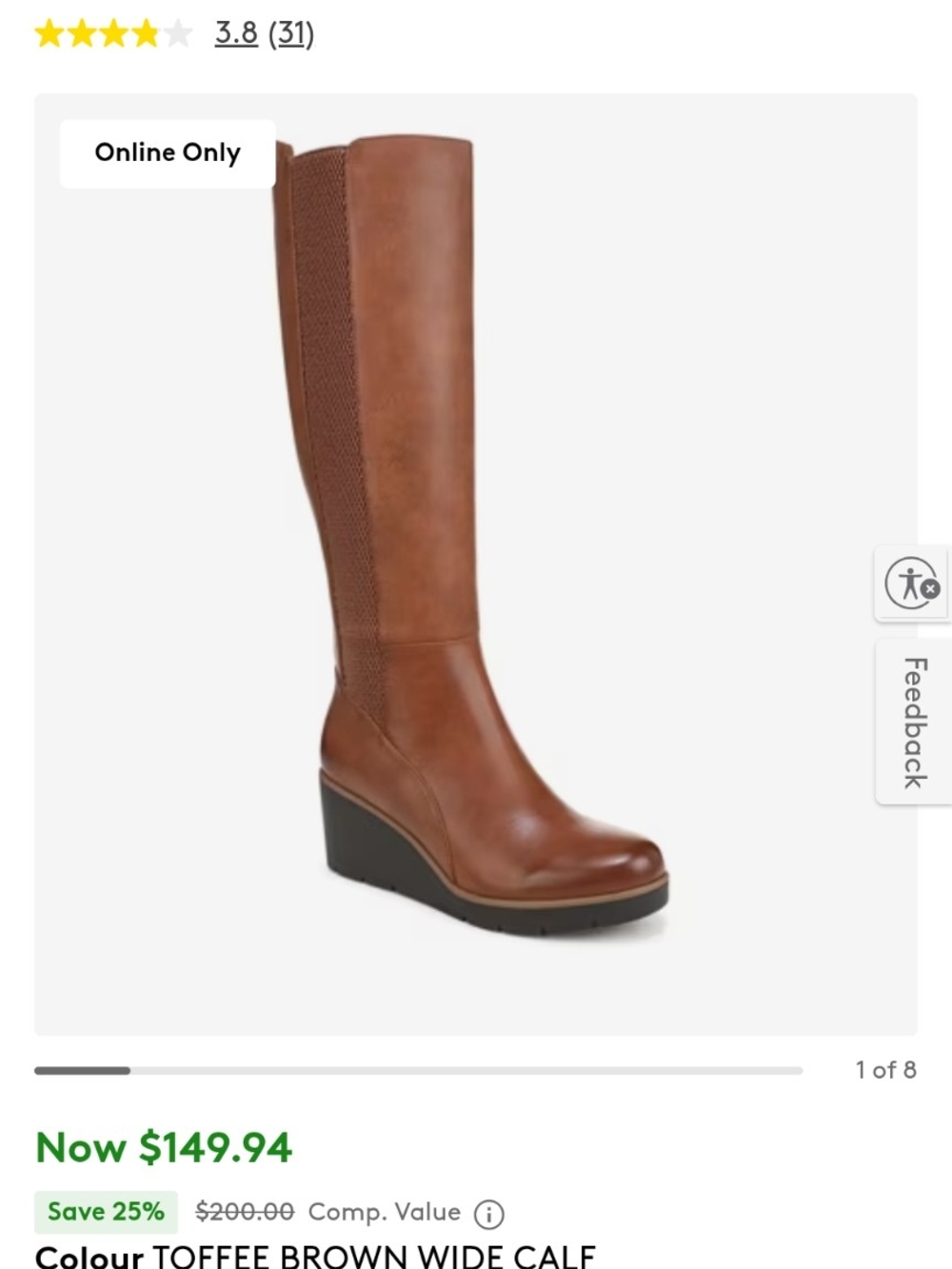 Naturalizer... Wide Calf Toffee Brown Knee-High Wedge Boot